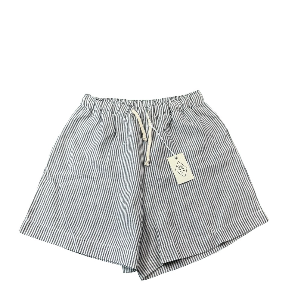 Alex Crane Blue White Striped Pure Linen Mens Loungeshort Size Large NWT